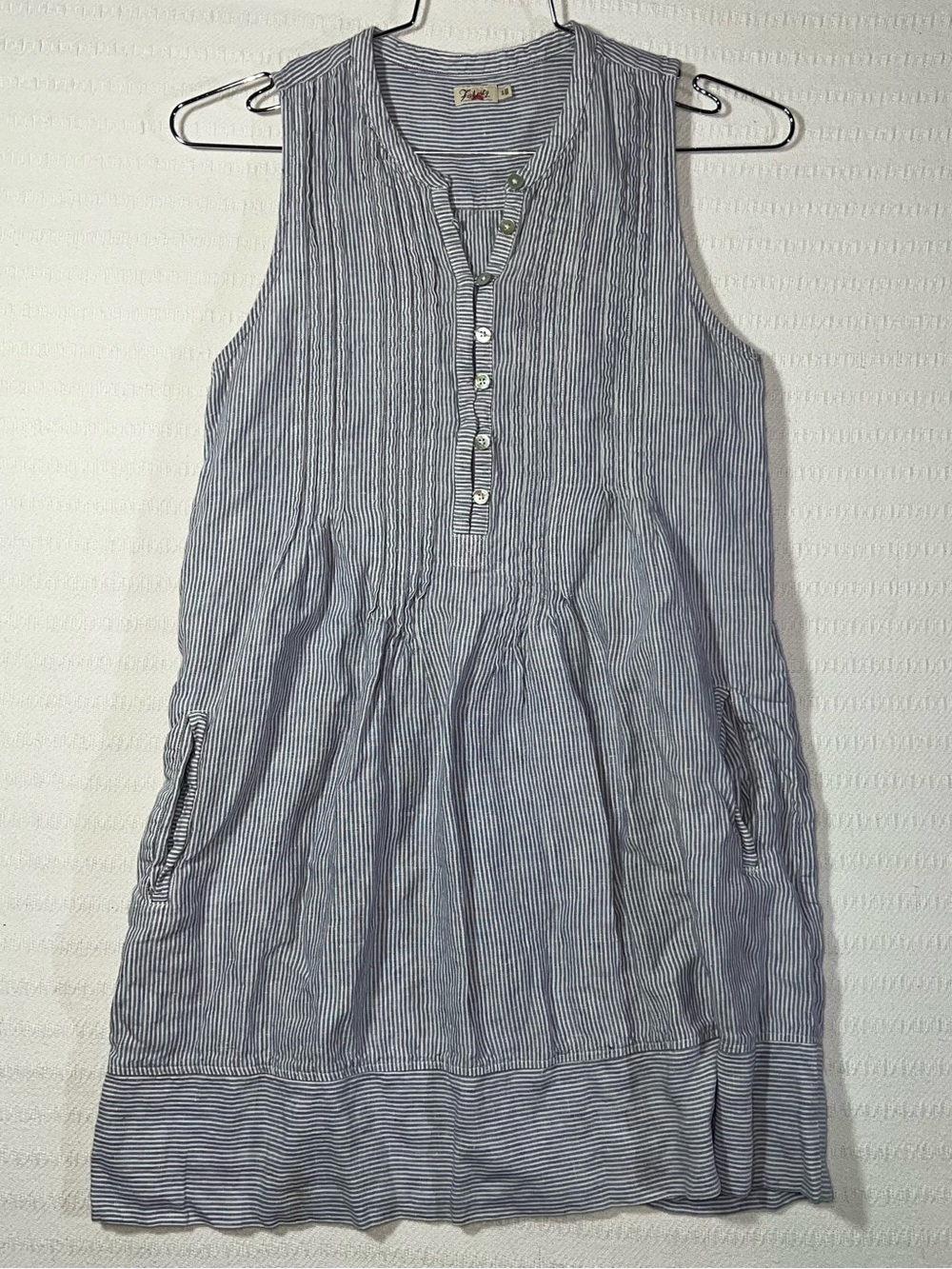 Faherty Isha 100% Linen Dress Womens S Pintuck Striped Sleeveless Pockets - Picture 2 of 7